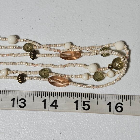 Boho Multi Layer Beaded Necklace Green White Rose Gold Seed Beads Fashion Women - Picture 5 of 5